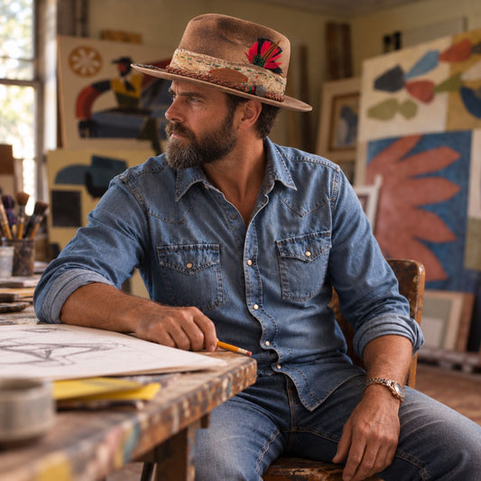 Talisman – Distressed Wide Brim Western Fedora - Ruediger Hats