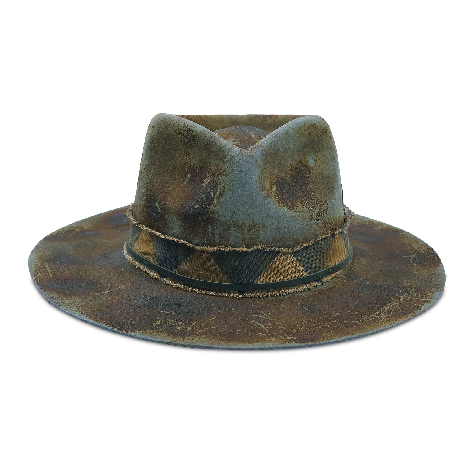 Burned Distressed Handcrafted Wide Brim Fedora Hats - Ruediger Hats