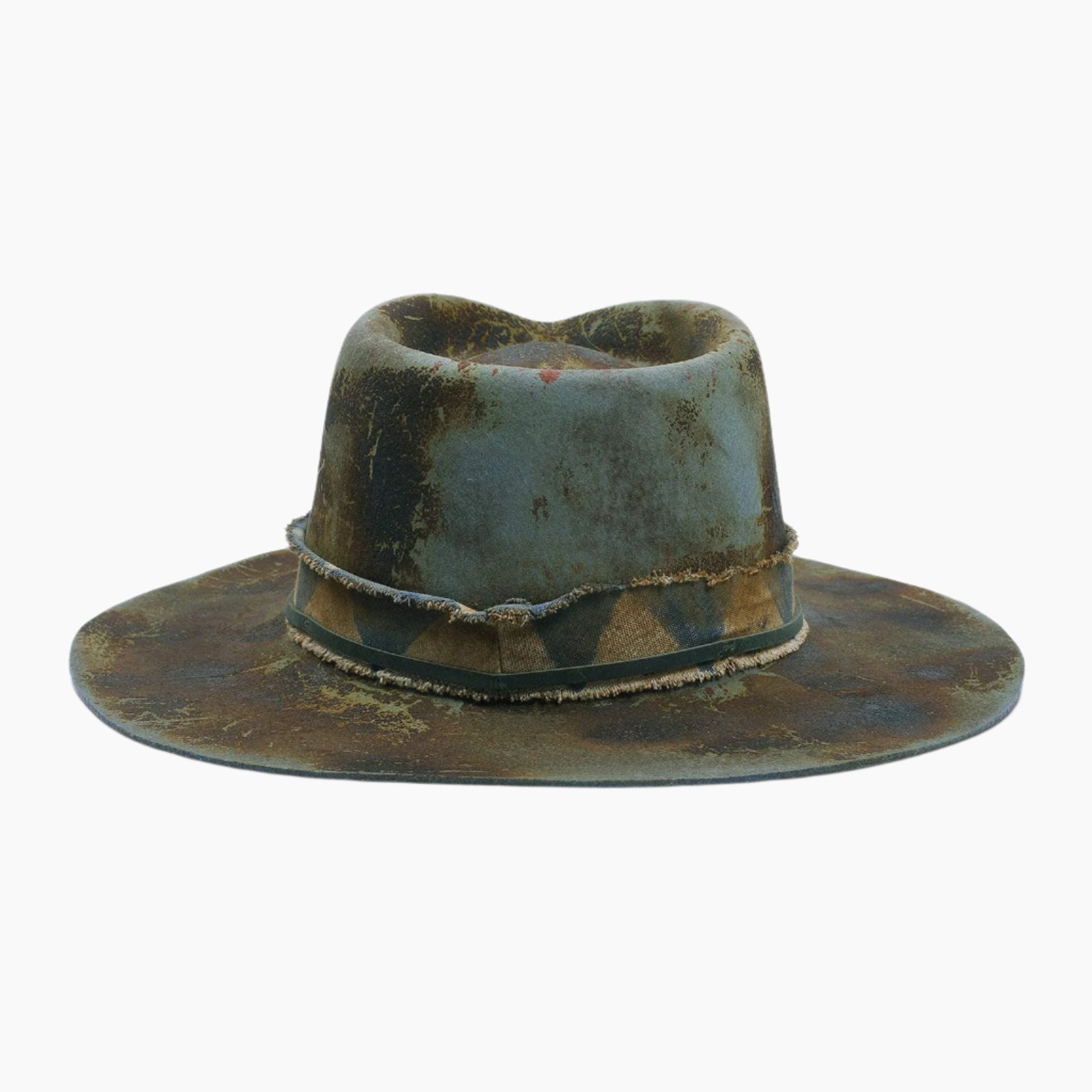 Handmade Wool Felt Fedora Hat with Distressed/Burned Look Wide Brim Wool Felt Fedora Hat RUEDIGER 100% - Wide Brim, Distressed  main image 3