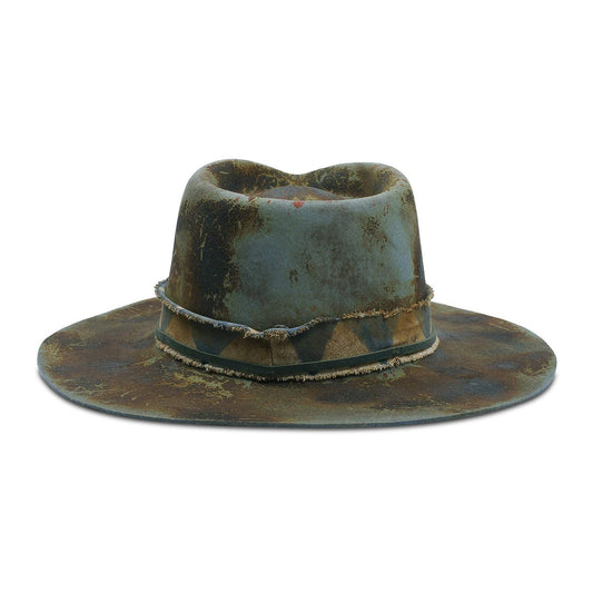 Burned Distressed Handcrafted Wide Brim Fedora Hats - Ruediger Hats
