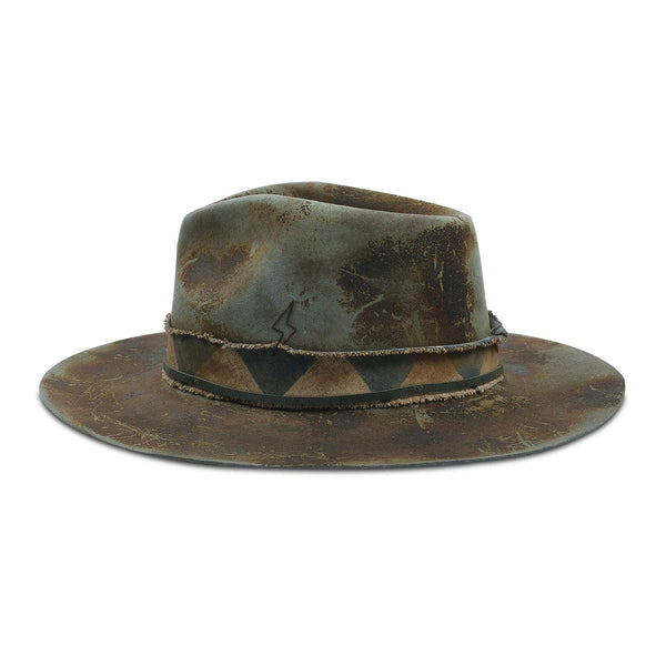 Burned Distressed Handcrafted Wide Brim Fedora Hats - Ruediger Hats