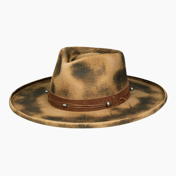Burned Distressed Thunder Bolt Sign Classic Fedora Hat - Ruediger Hats