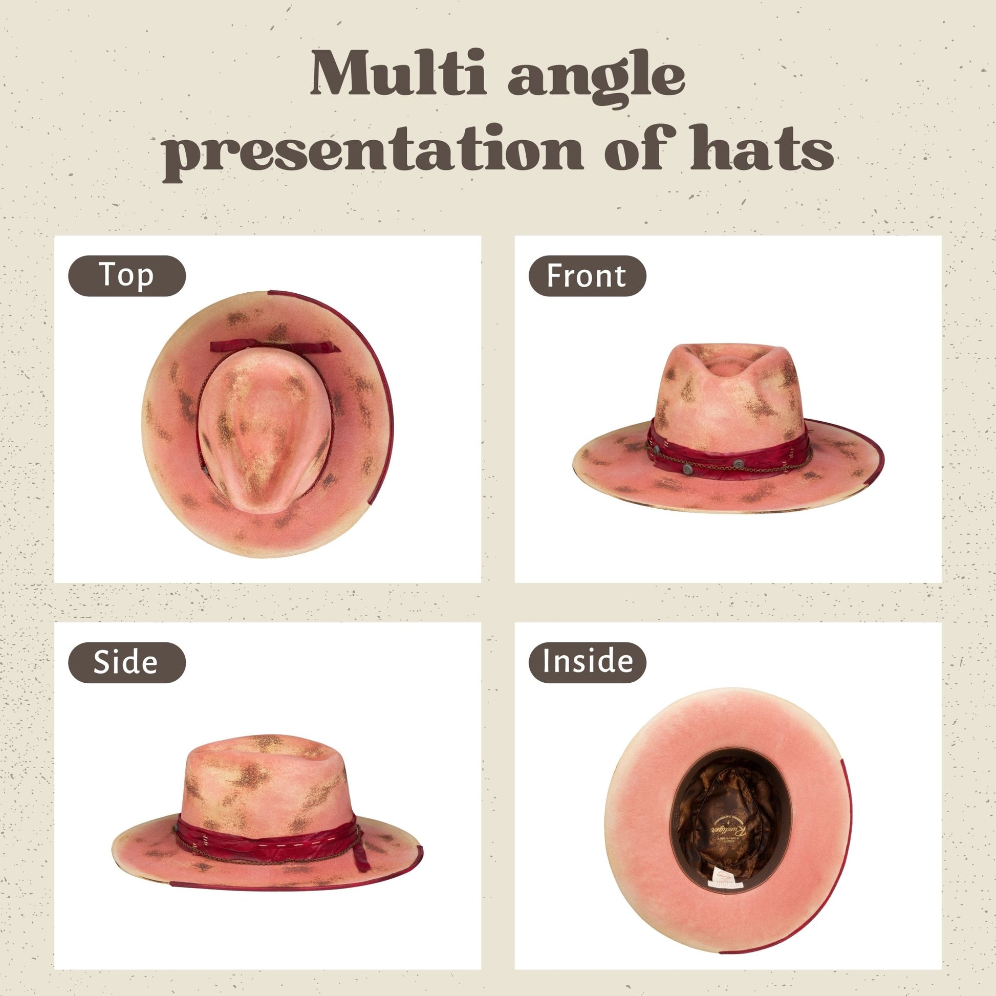 Burnt Distressed Wide Flat Brim Stiff Fedora Pink - Ruediger Hats