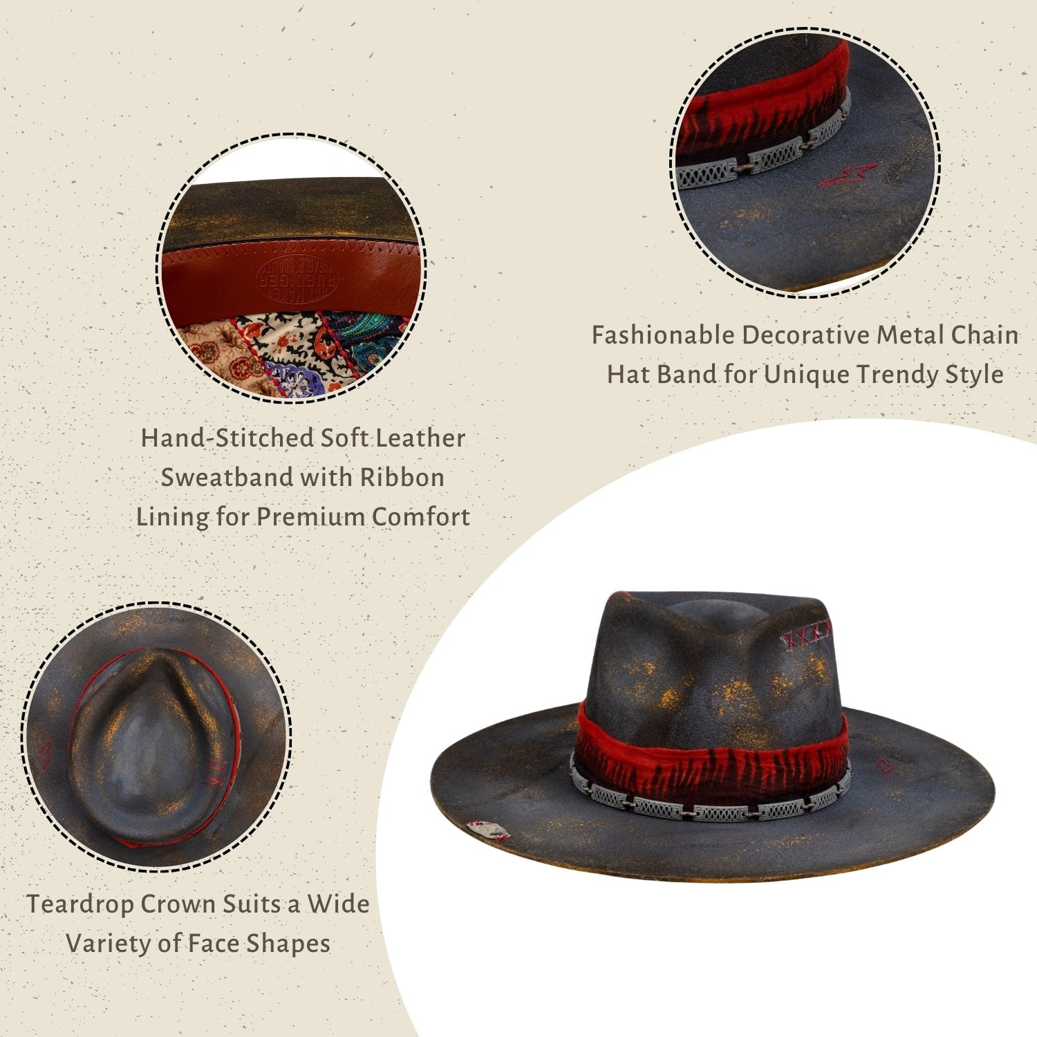 Crimson - Vintage Handcrafted Burned Distressed Fedora Hat - Ruediger Hats