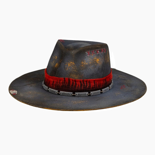 Crimson - Vintage Handcrafted Burned Distressed Fedora Hat - Ruediger Hats
