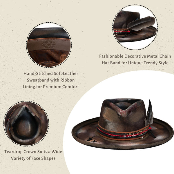 Distressed Handmade Stiff Fedora Hat - Ruediger Hats