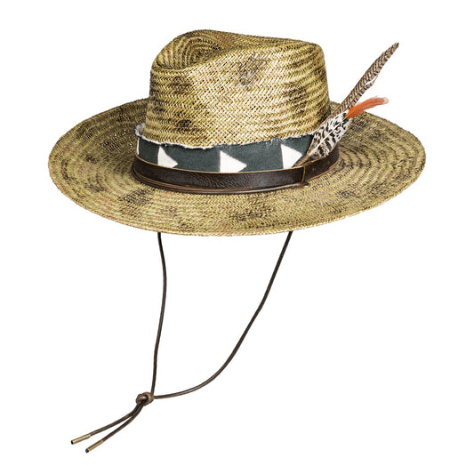 Leather Belt Feathery Straw Hat with Strap - Ruediger Hats