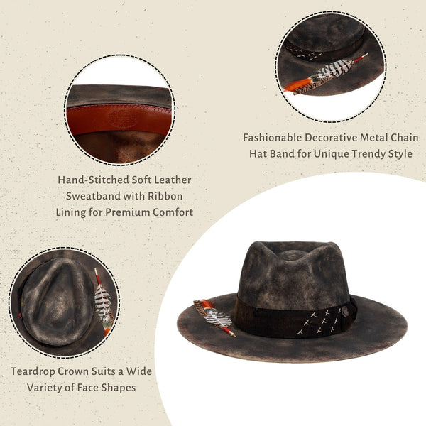 Maverick - Handcrafted Paint - Sprayed Distressed Vintage Fedora Hat - Ruediger Hats