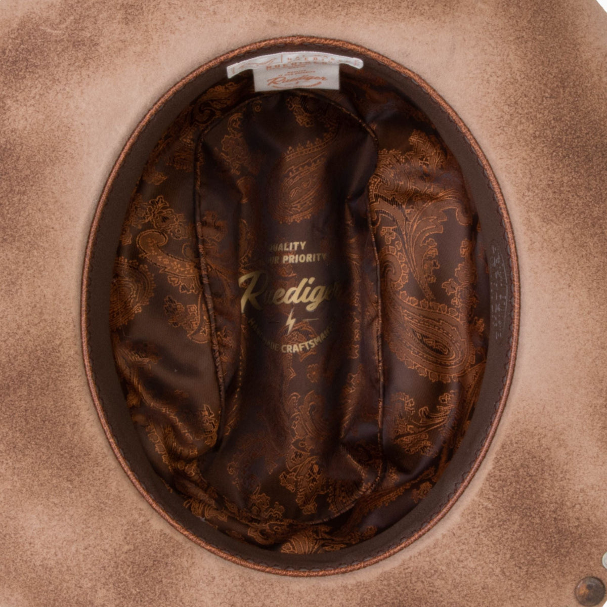 Talisman – Distressed Wide Brim Western Fedora - Ruediger Hats