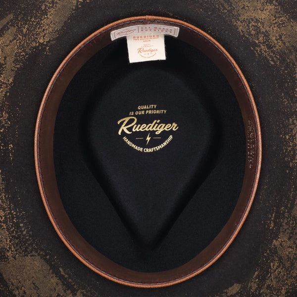 Vintage Burned Distressed Stiff Wool Fedora Hat - Ruediger Hats