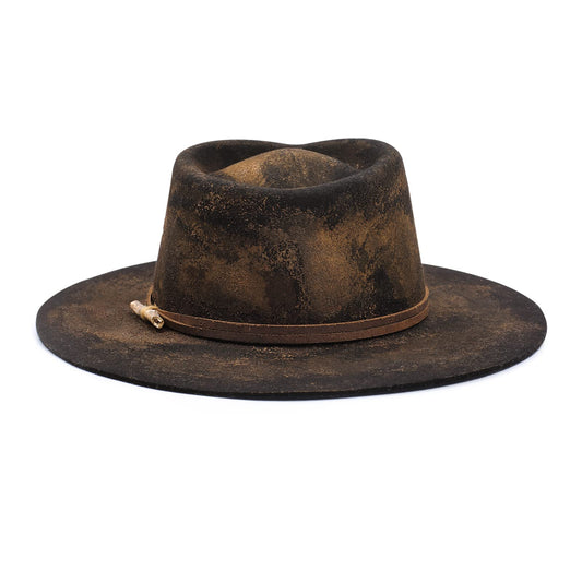 Vintage Burned Distressed Stiff Wool Fedora Hat - Ruediger Hats