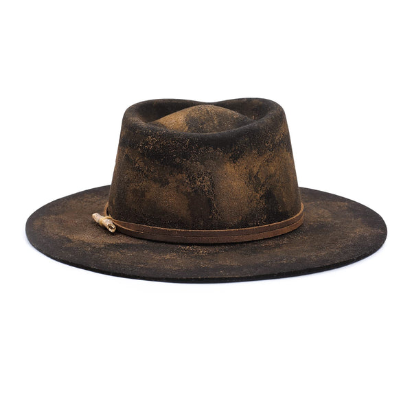 Vintage Burned Distressed Stiff Wool Fedora Hat - Ruediger Hats