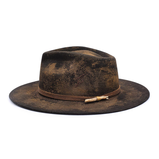 Vintage Burned Distressed Stiff Wool Fedora Hat - Ruediger Hats
