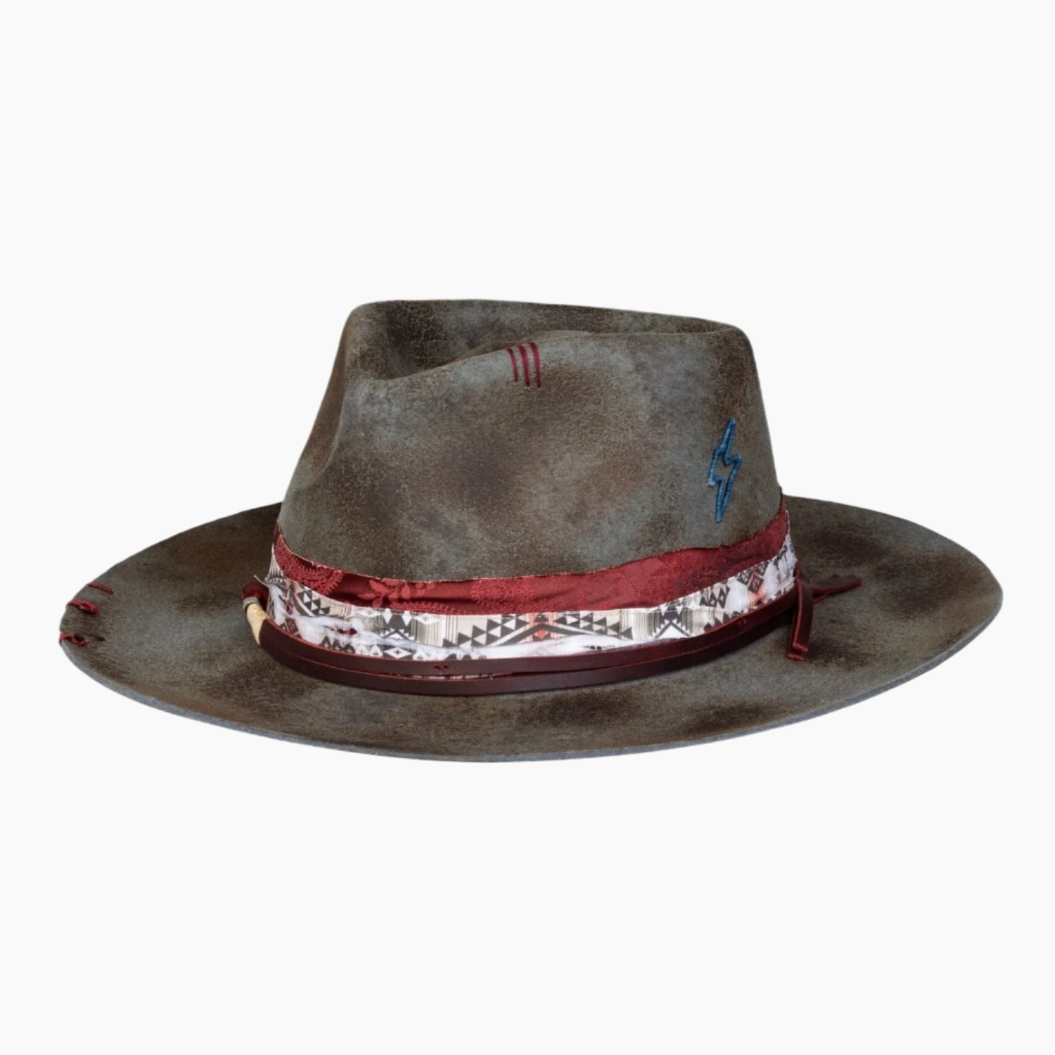 Wool Wide Brim Fedora Hat Handmade Distressed Vintage Rancher Unisex Teak Rancher - Wool Felt Fedora Hat (Brown) | Lack of Color [US] main image 2