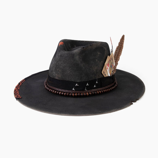 Wildcard – Distressed Black Wide Brim Fedora - Ruediger Hats