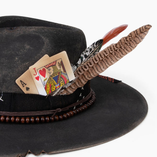 Wildcard – Distressed Black Wide Brim Fedora - Ruediger Hats