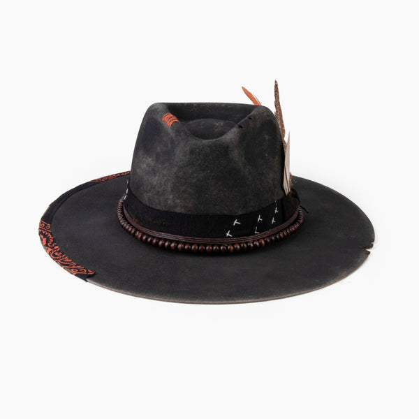 Wildcard – Distressed Black Wide Brim Fedora - Ruediger Hats