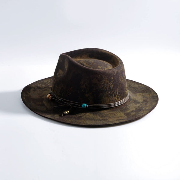 Beaded Strappy Distressed Fedora Hat - Ruediger Hats