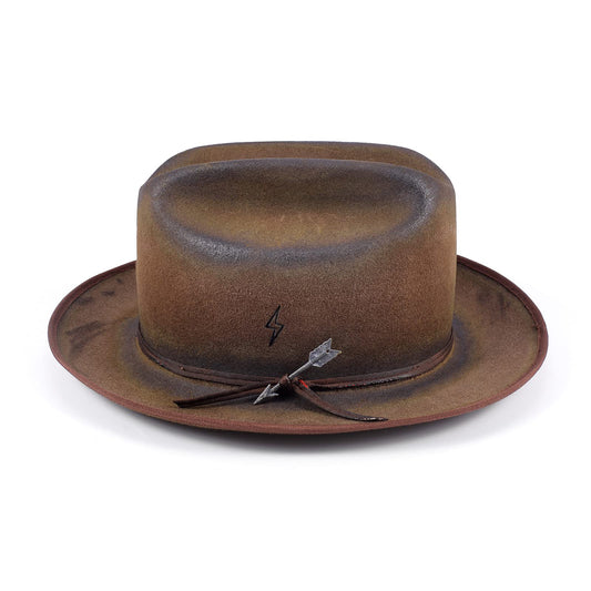 Distressed Finish Arrow Sign Felt Fedora Hat - Ruediger Hats