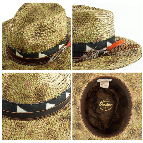 Leather Belt Feathery Straw Hat with Strap - Ruediger Hats