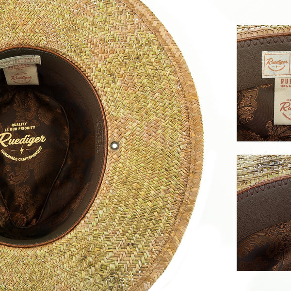 Leather Belt Feathery Straw Hat with Strap - Ruediger Hats