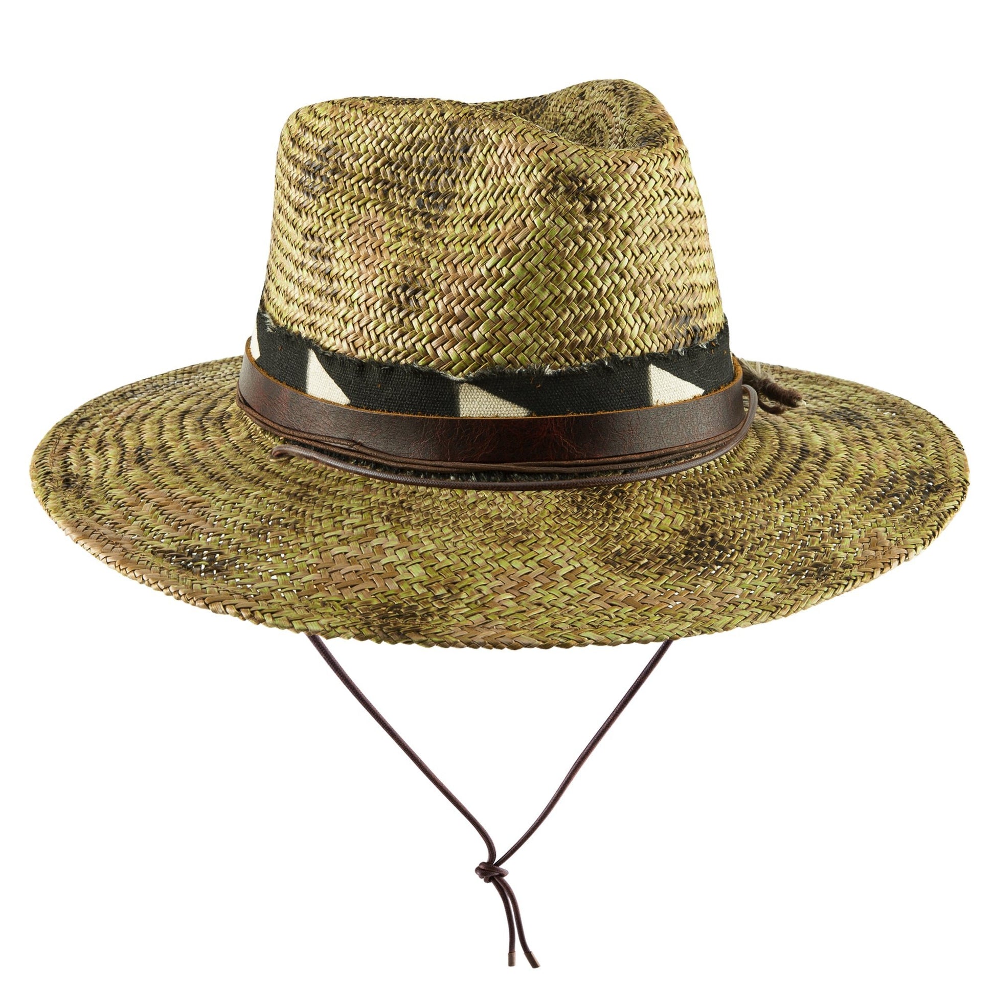 Leather Belt Feathery Straw Hat with Strap - Ruediger Hats