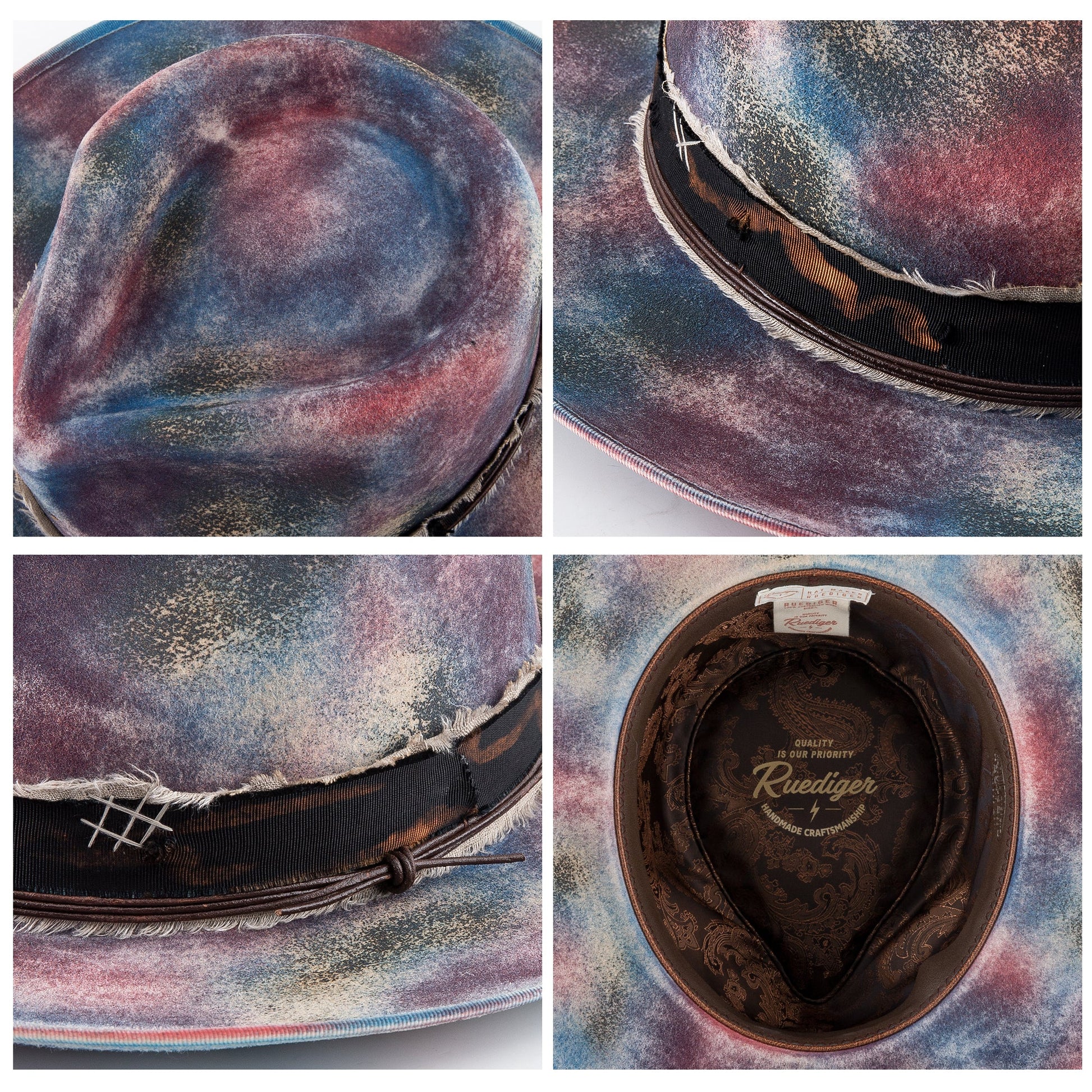 Multicolor Distressed Old Fashion Fedora Hat - Ruediger Hats