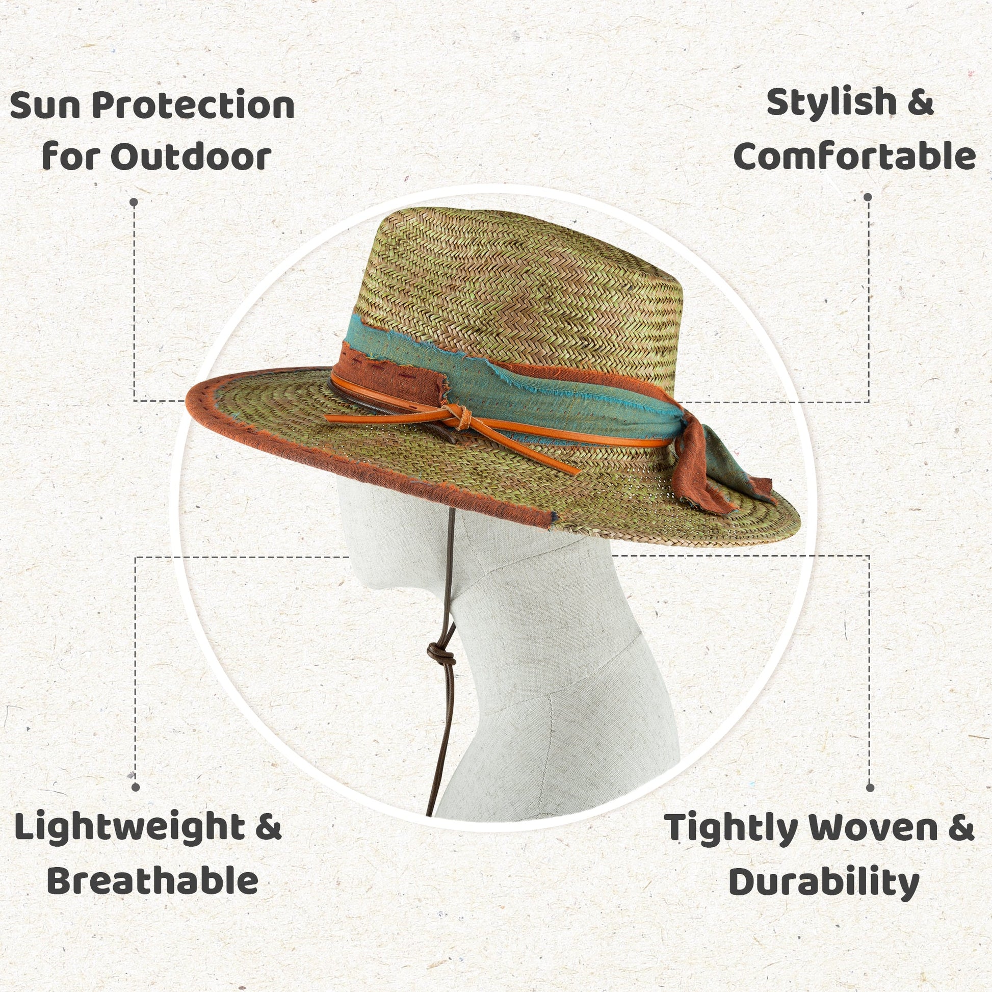 Wide Brim Knots Straw Hat with Strap - Ruediger Hats