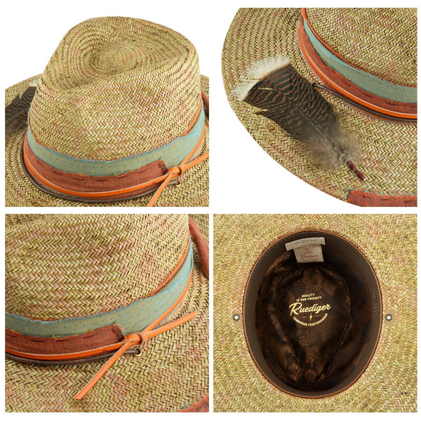 Wide Brim Knots Straw Hat with Strap - Ruediger Hats